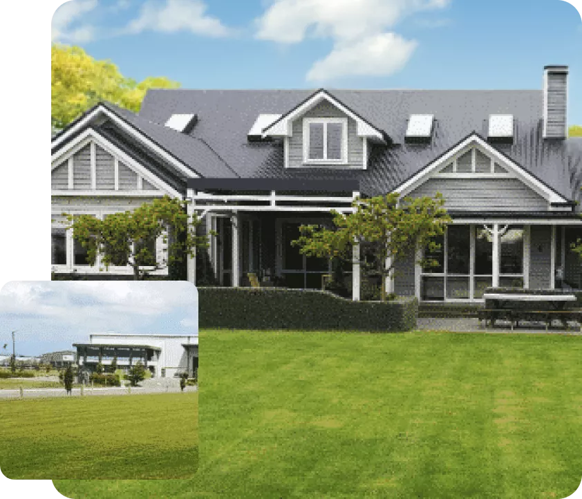 Large lifestyle property & commercial entrance lawn showing lawn mowing and gardening services in Christchurch